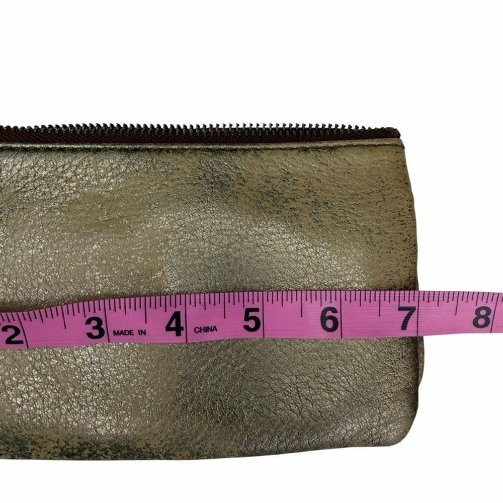 Fossil Metallic Gold Distressed Leather Bifold Wallet Brown Zip Pocket - Picture 5 of 6